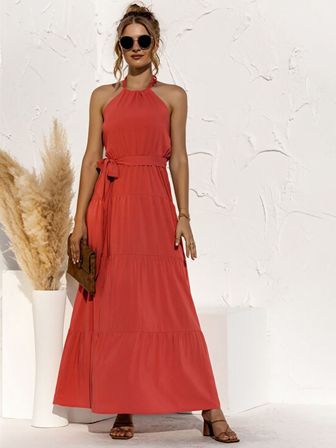 

StyleCast x Revolte Side Tape Tiered Maxi Dress, Orange