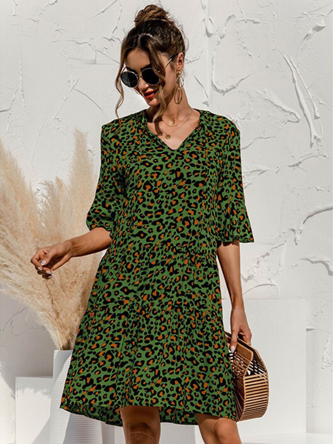 

StyleCast x Revolte Animal Printed A-Line Dress, Green