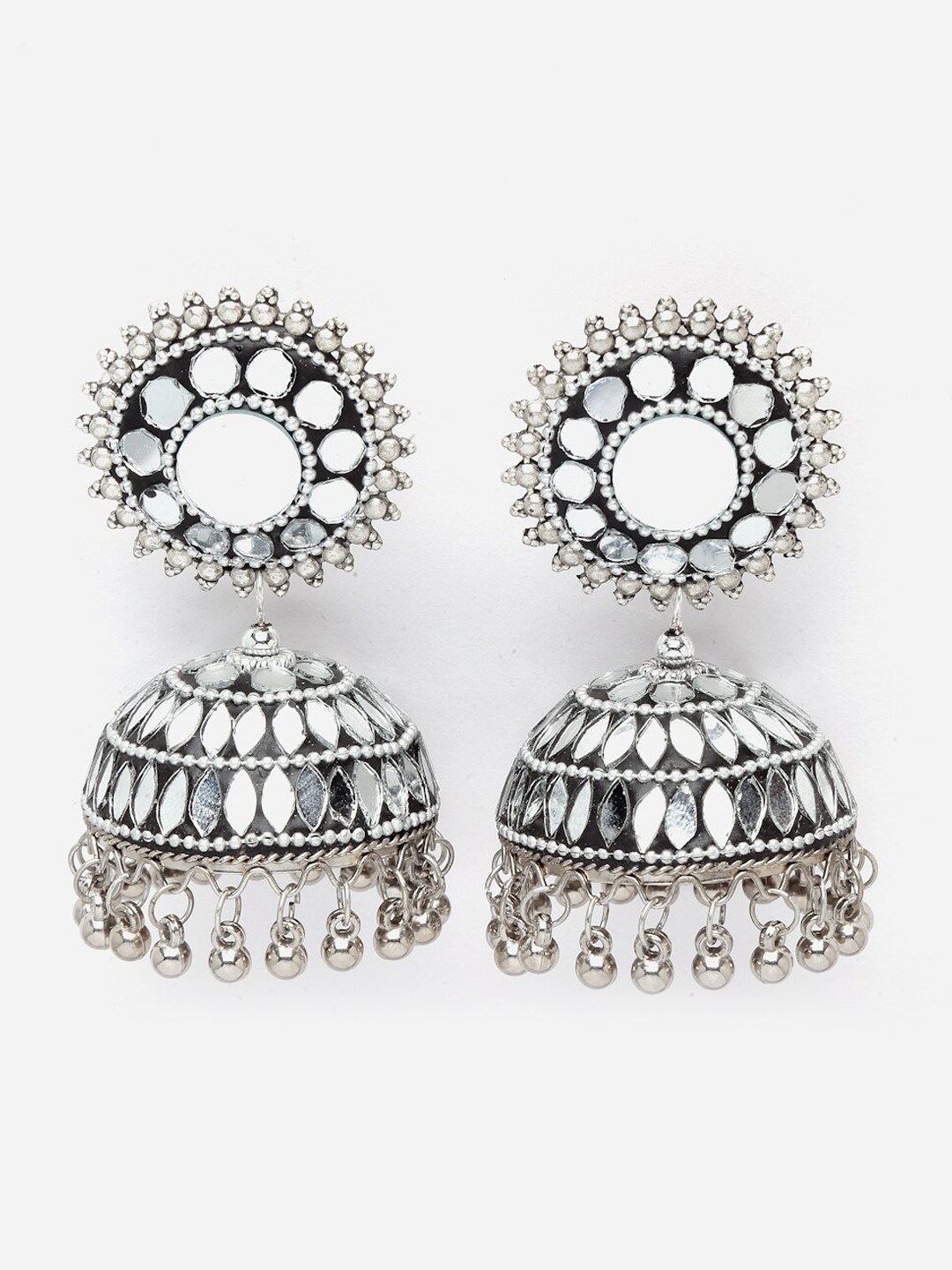 

CHUI MUI Silver-Plated Mirror Detailed Contemporary Jhumkas