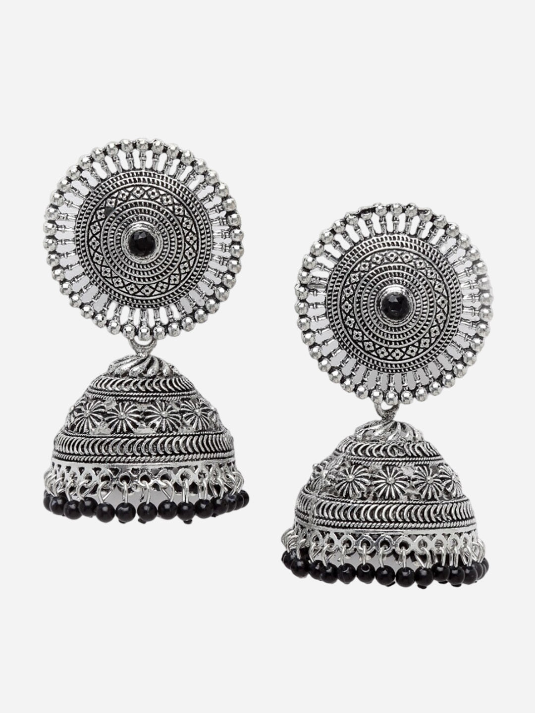 

CHUI MUI Oxidised Beaded Dome Shaped Jhumkas, Black