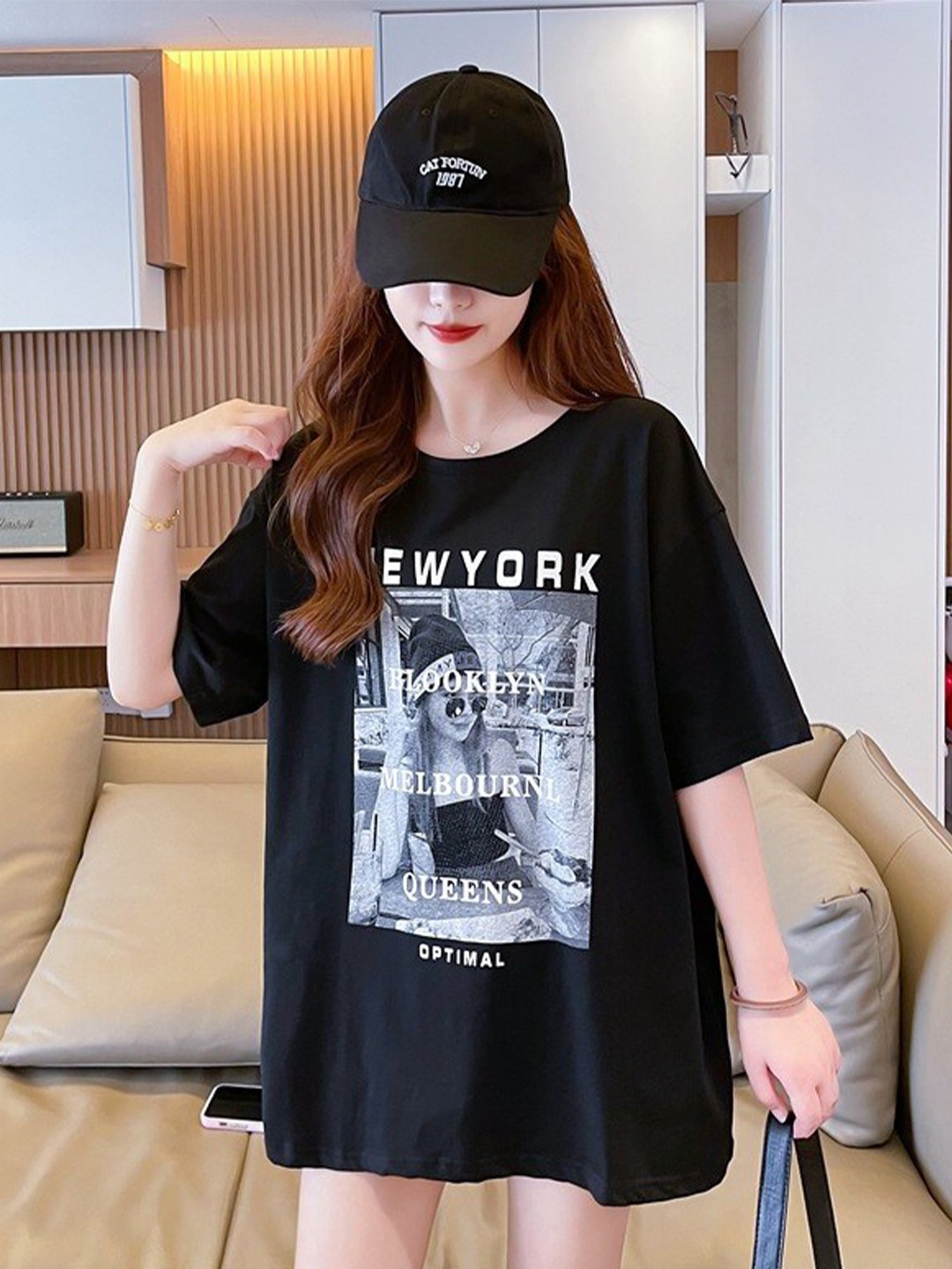 

StyleCast x Revolte Print Cotton Top, Black