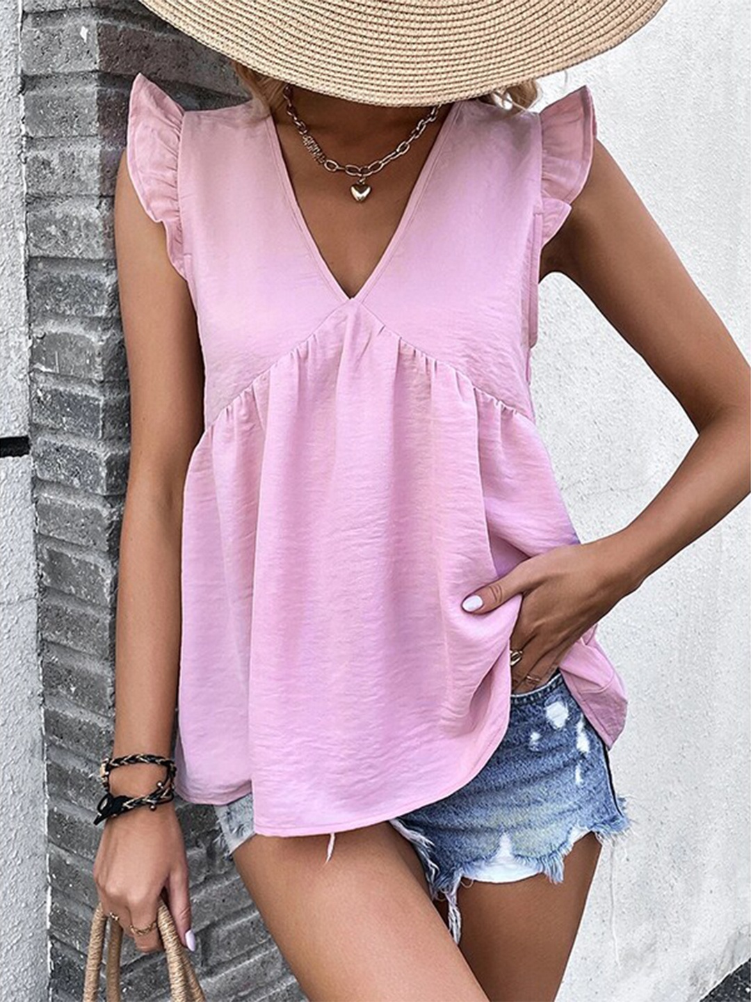 

StyleCast x Revolte Sleeveless V-Neck Empire Top, Pink