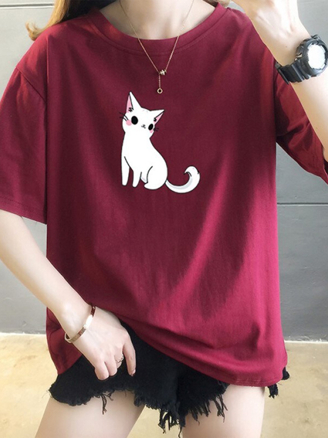 

StyleCast x Revolte Round Neck Extended Sleeves Cotton Top, Maroon