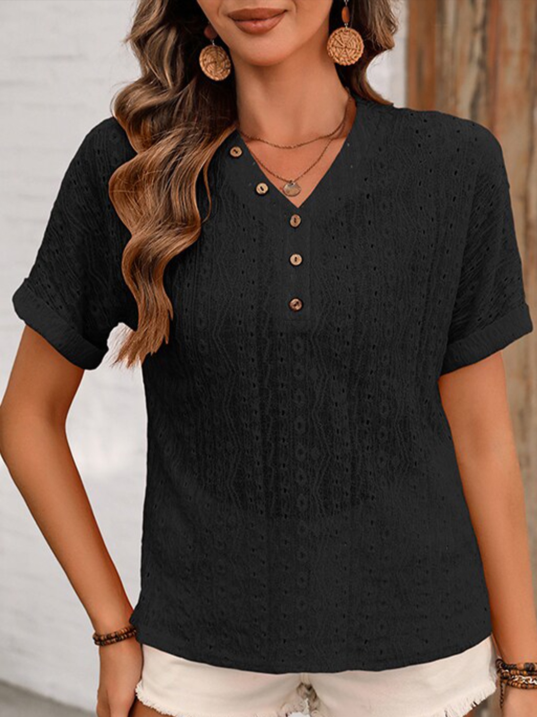 

StyleCast x Revolte Mandarin Collar Extended Sleeves Top, Black