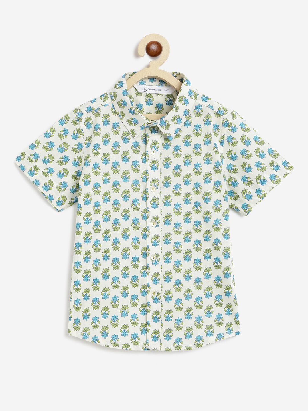 

Campana Boys Floral Printed Spread Collar Cotton Casual Shirt, White