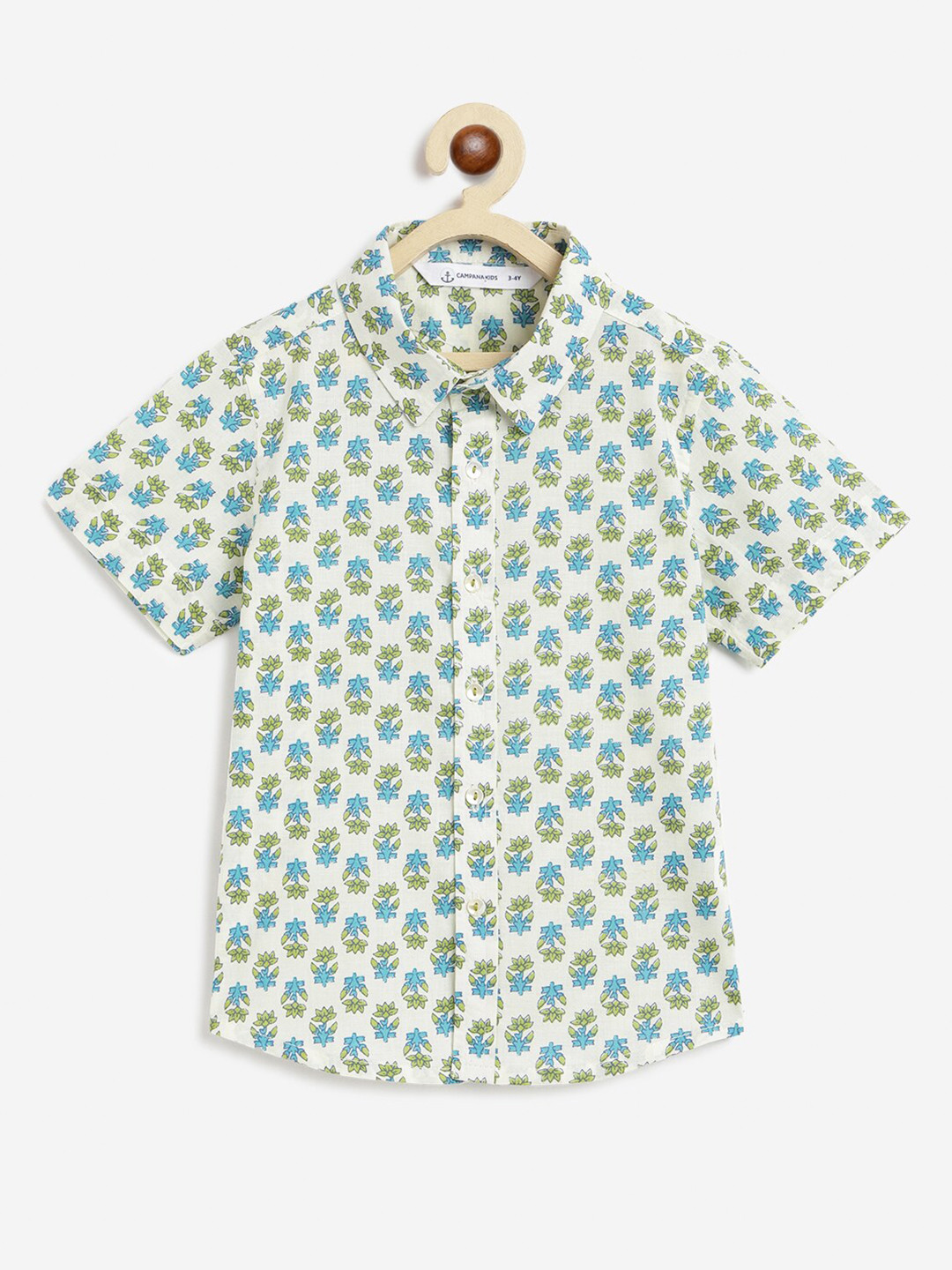 

Campana Boys Floral Printed Spread Collar Cotton Casual Shirt, White