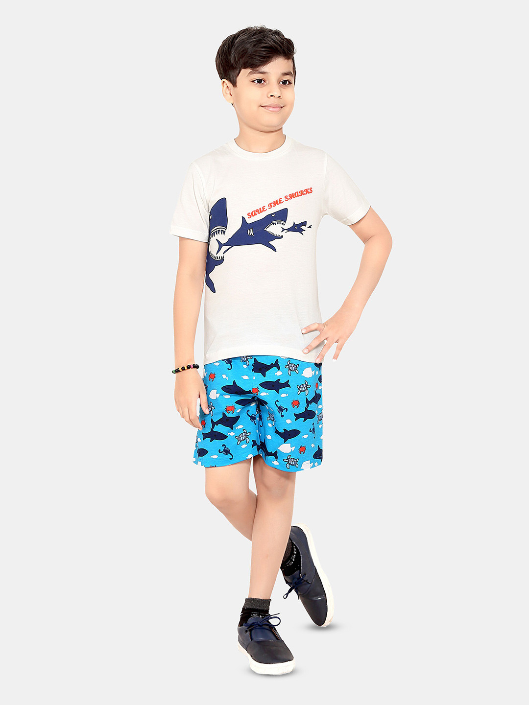 

BAESD Boys Printed Pure Cotton T-shirt with Shorts, White