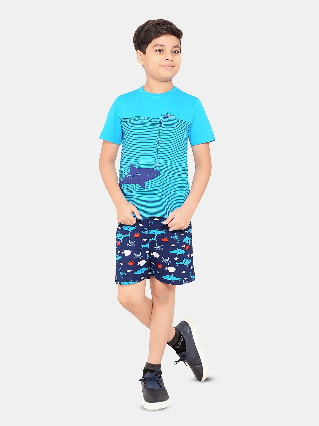 

BAESD Boys Printed Pure Cotton T-shirt with Shorts, Blue