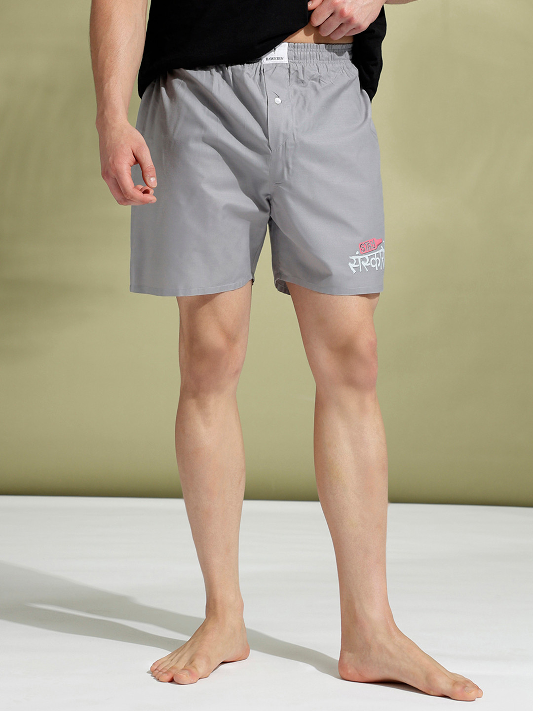 

BAWERIN Typography Printed Pure Cotton Boxers 122, Grey
