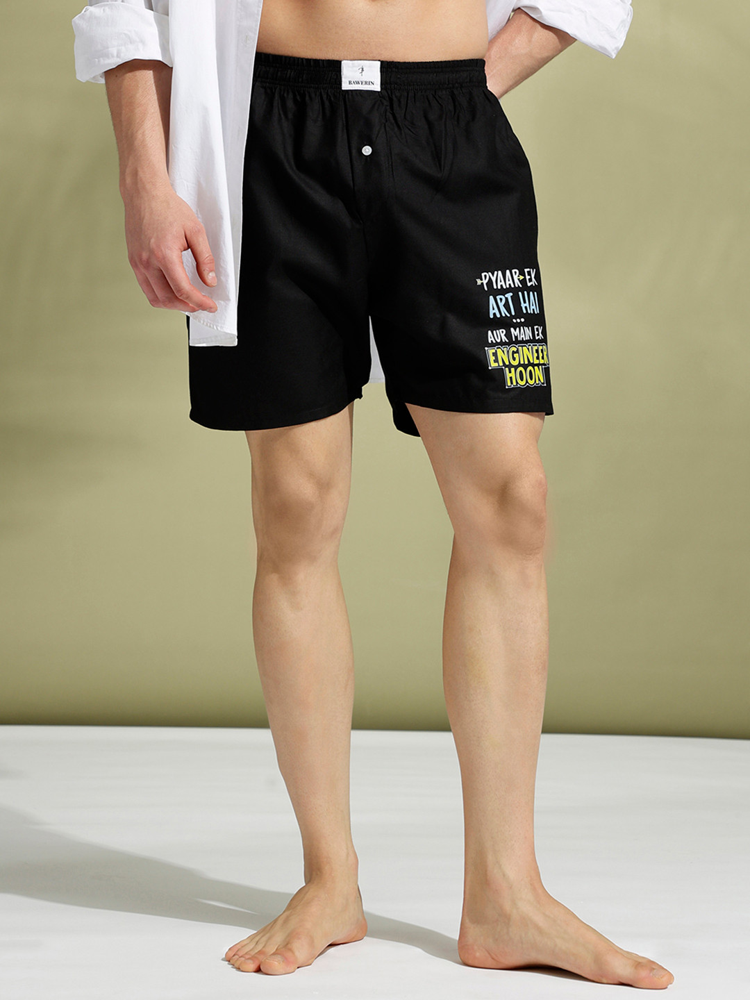 

BAWERIN Typography Printed Ultra-Light Pure Cotton Boxers 121, Black