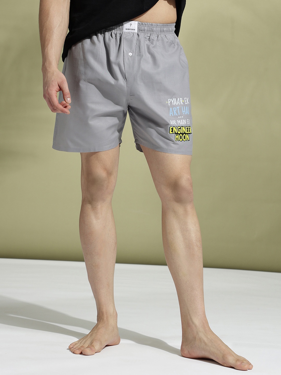 

BAWERIN Typography Printed Pure Cotton Boxers 122, Grey