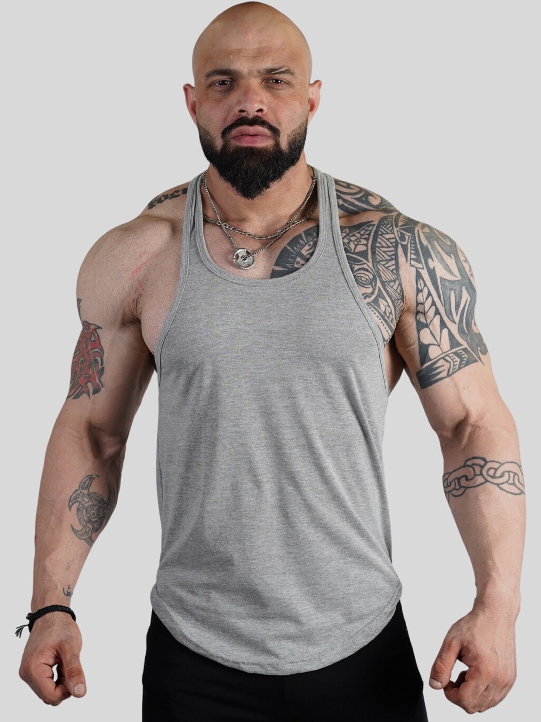 

Muscle Wolves Scoop Neck Cotton Gym Vest MW188, Grey melange