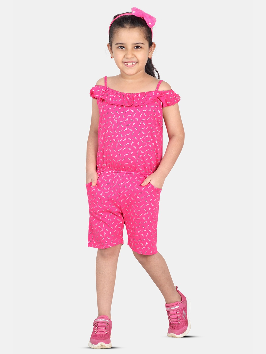 

BAESD Girls Abstract Printed Cotton Capri Jumpsuit, Pink