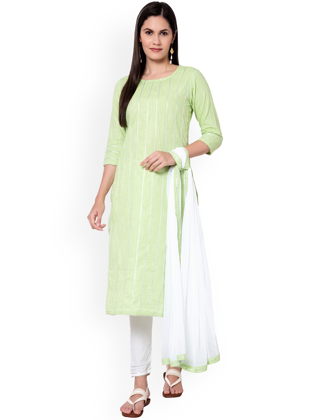 

Sanganeri Kurti Round Neck Gotta Patti Pure Cotton Kurta with Trouser & Dupatta, Sea green