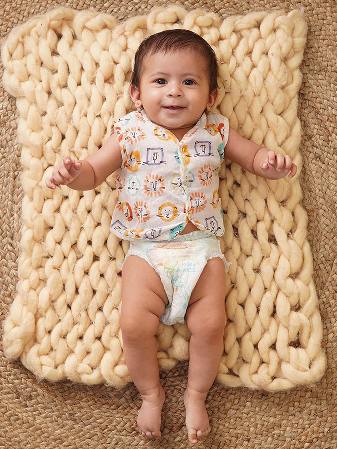 

GREENDIGO Infants Pack Of 3 Printed Organic Cotton Jhabla, Cream