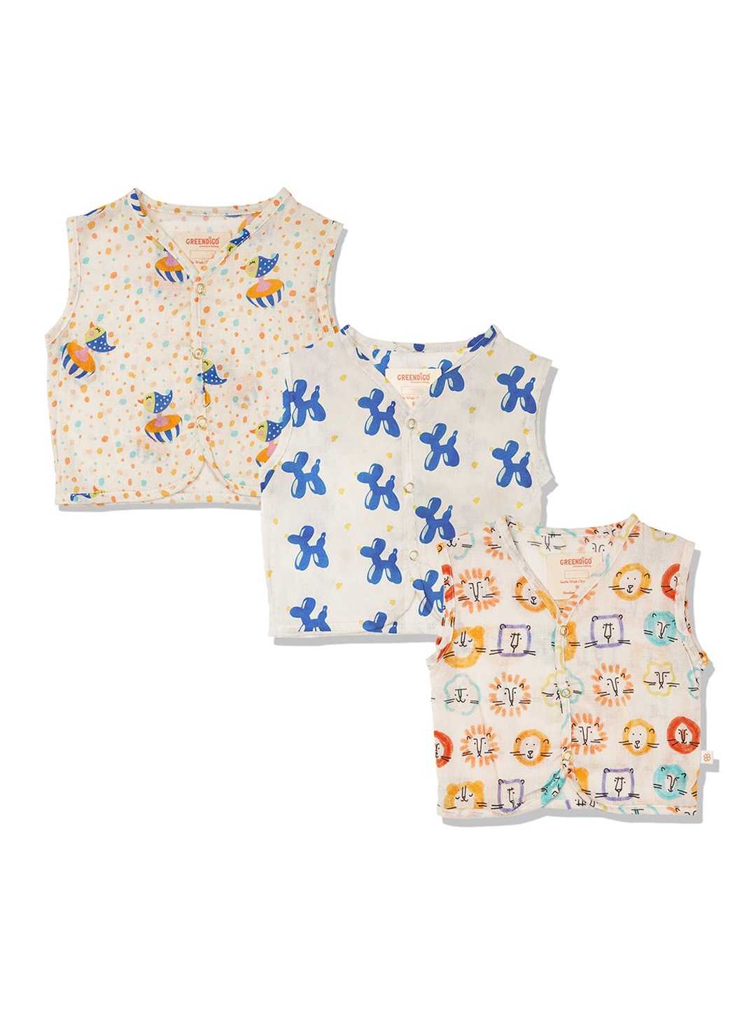 

GREENDIGO Infants Pack Of 3 Printed Organic Cotton Jhablas, Beige
