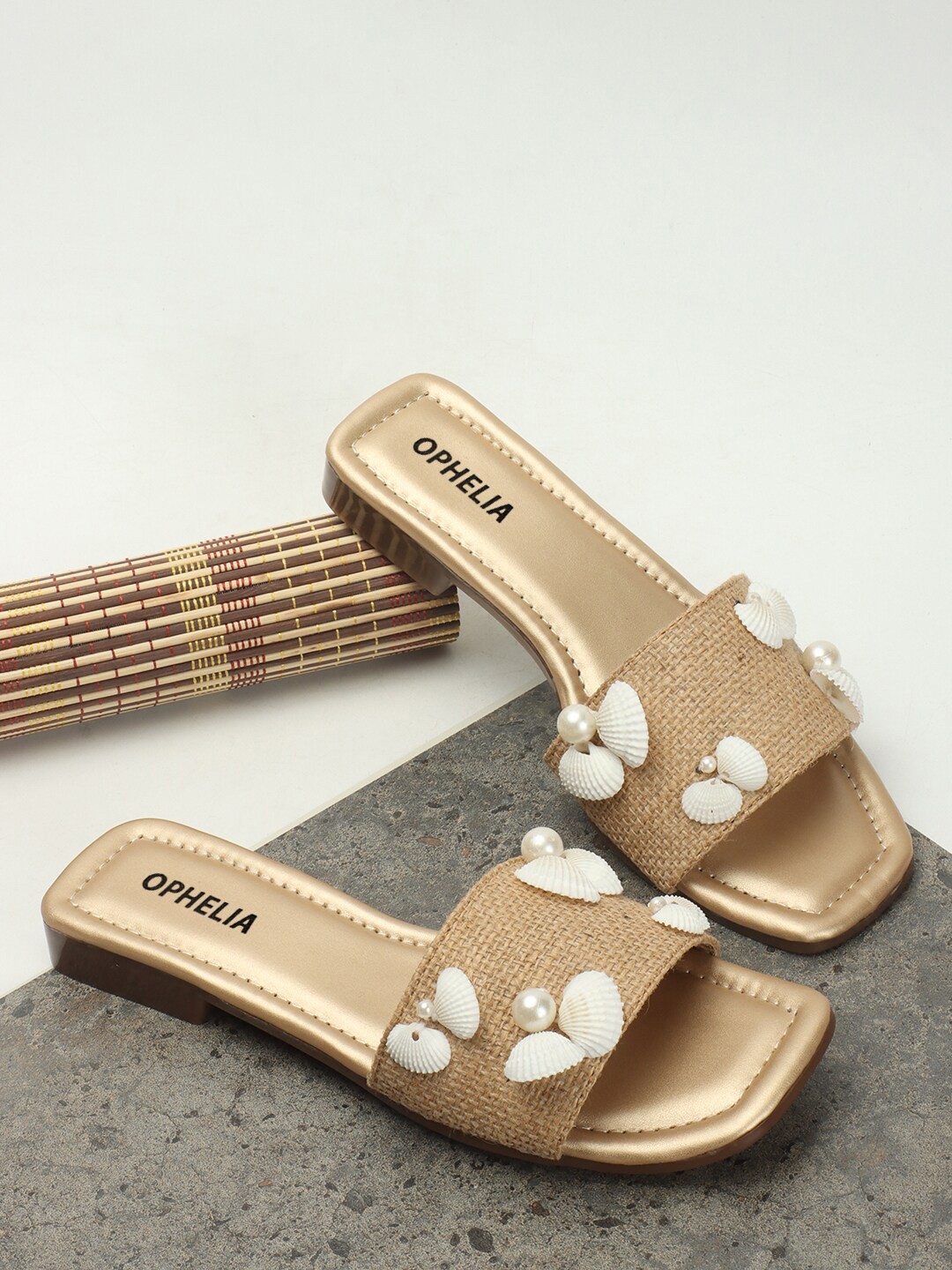 

OPHELIA Embellished Open Toe Flats, Gold