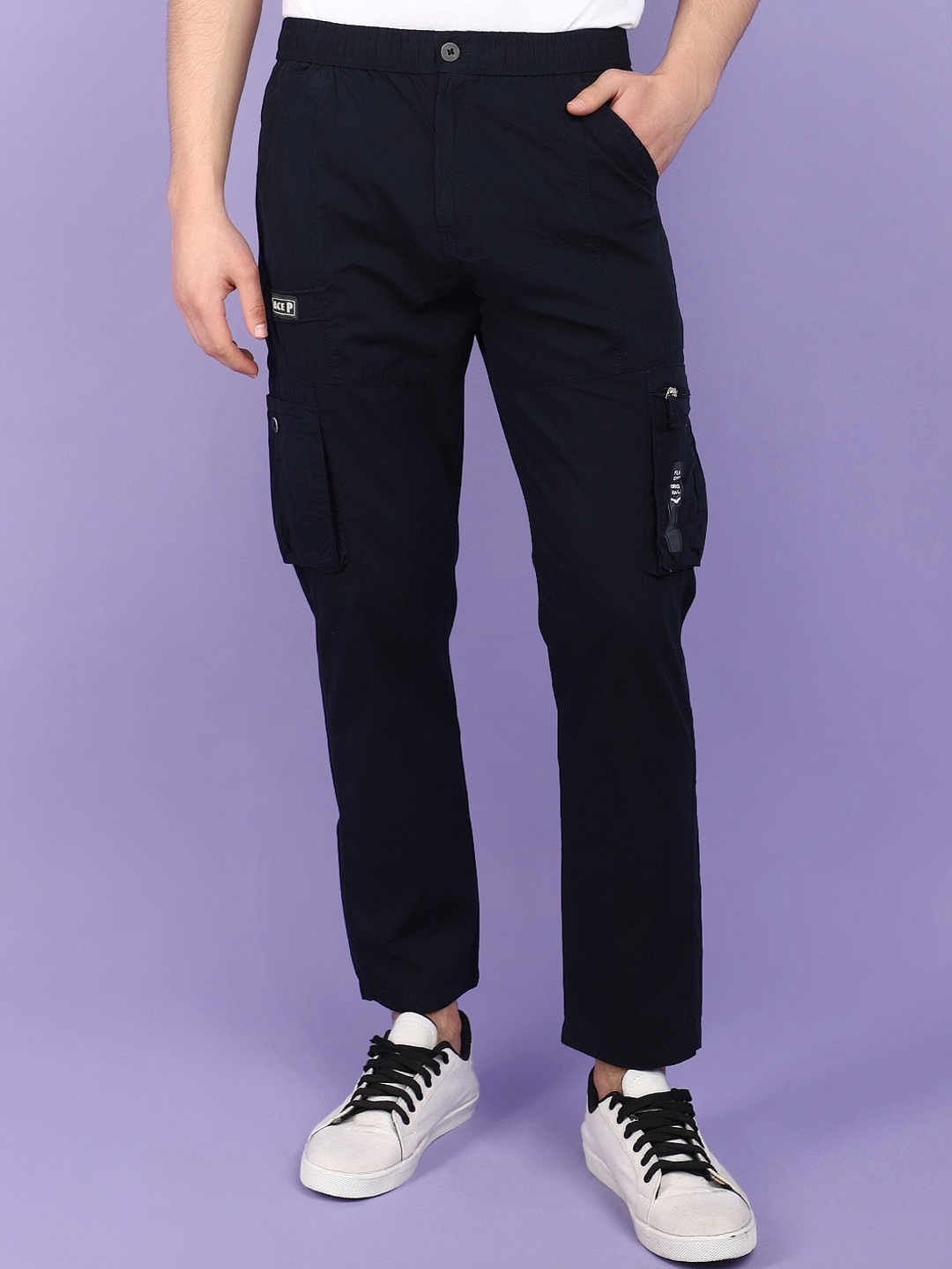 

V-Mart Men Mid-Rise Cotton Cargos Trouser, Blue