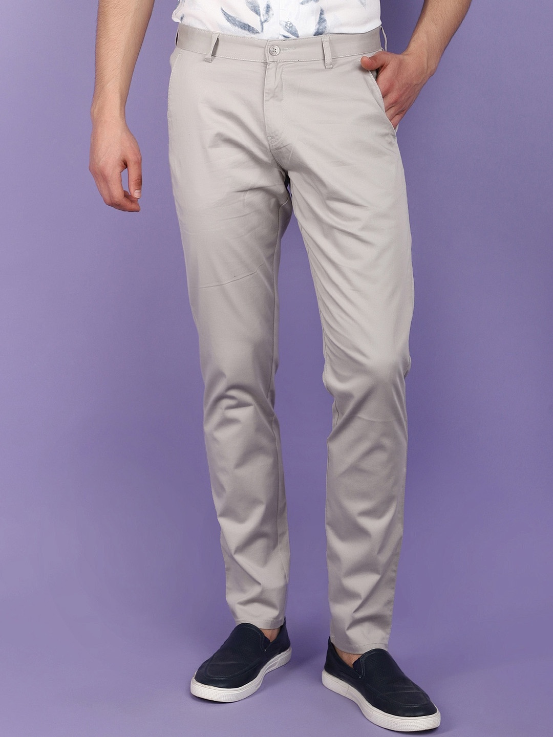 

V-Mart Men Mid-Rise Slim Fit Cotton Chinos Trousers, Grey