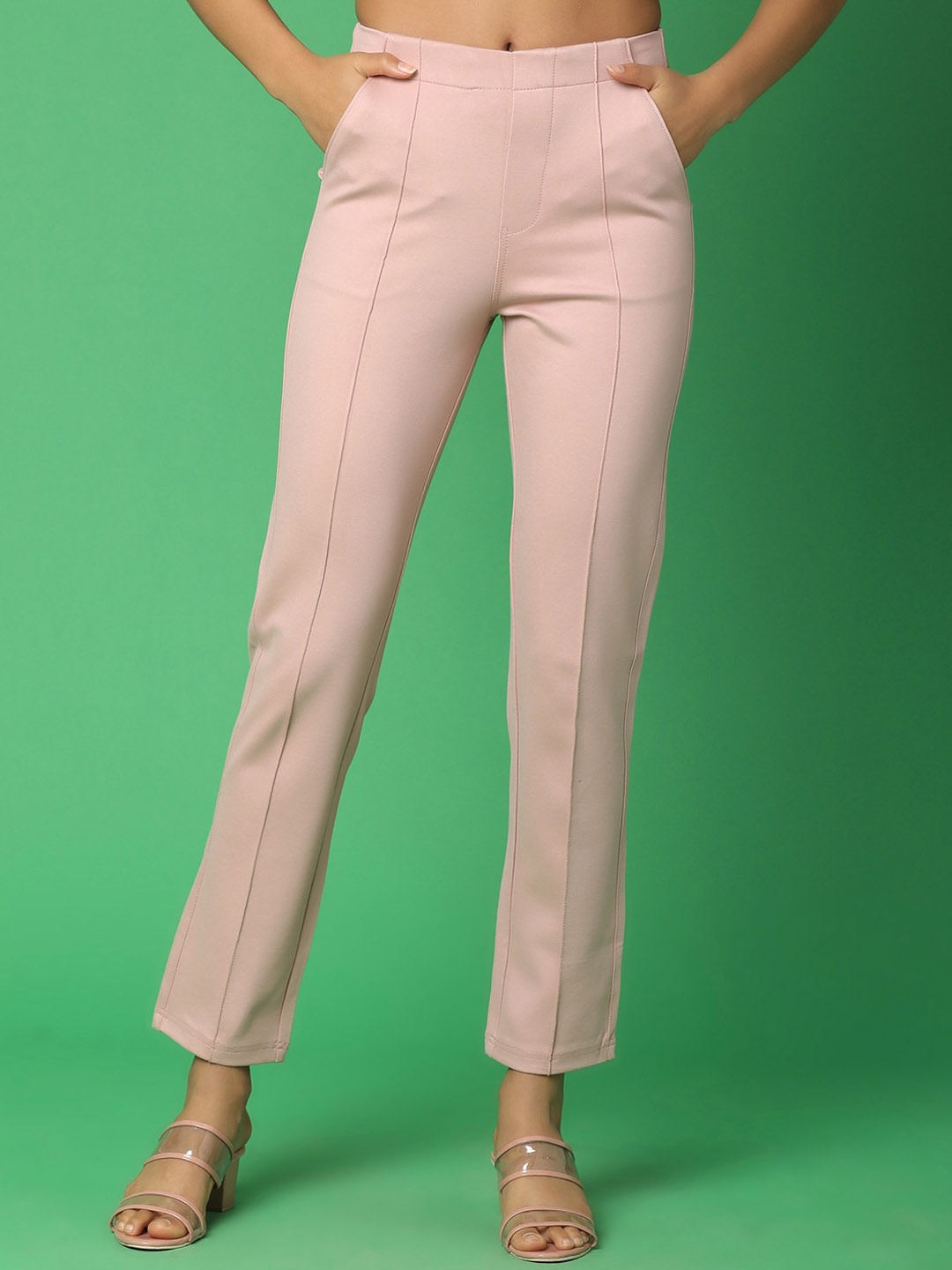 

V-Mart Women Mid-Rise Pleated Formal Trouser, Pink