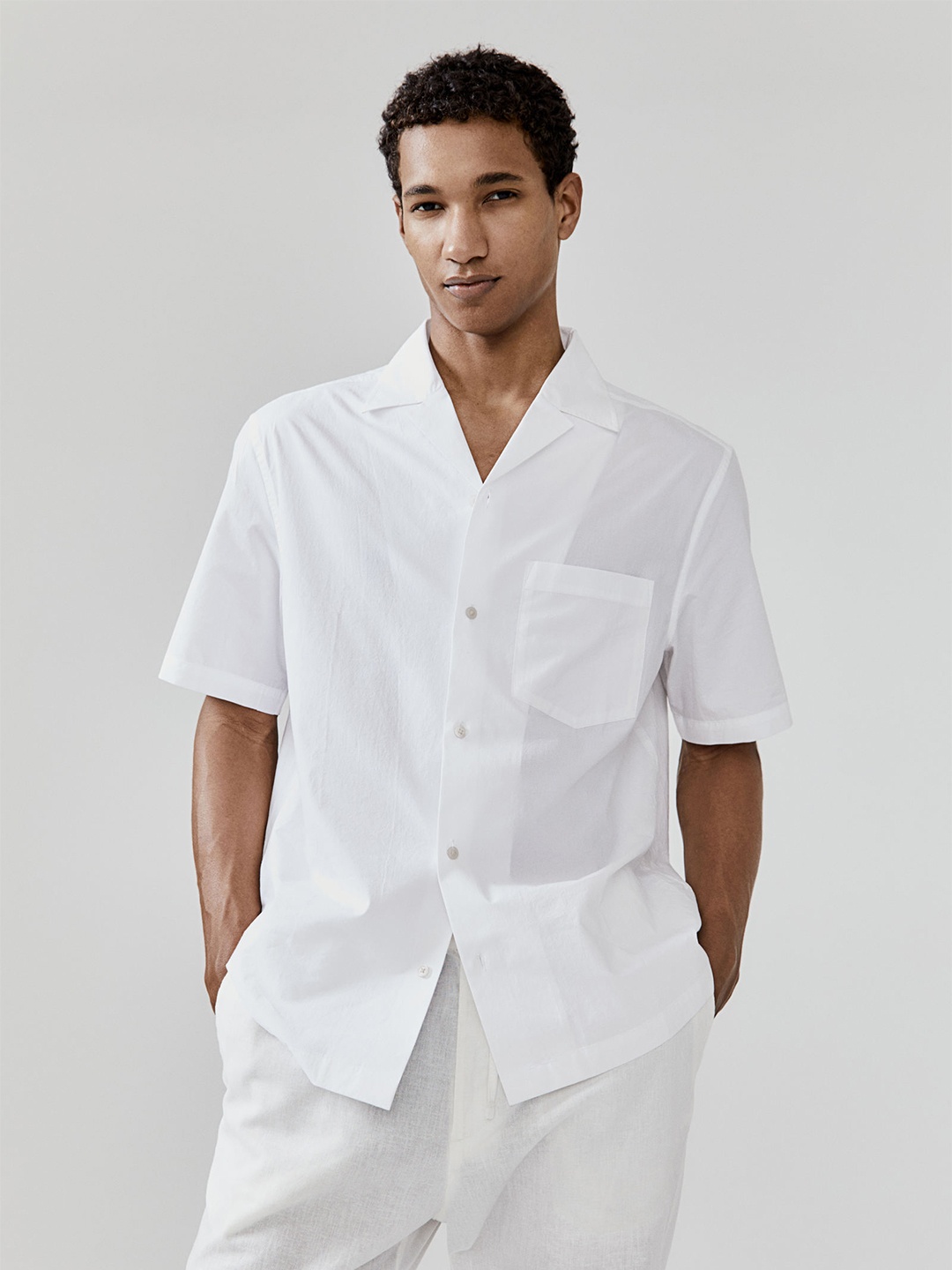 

H&M Pure Cotton Regular Fit Resort Shirt, White