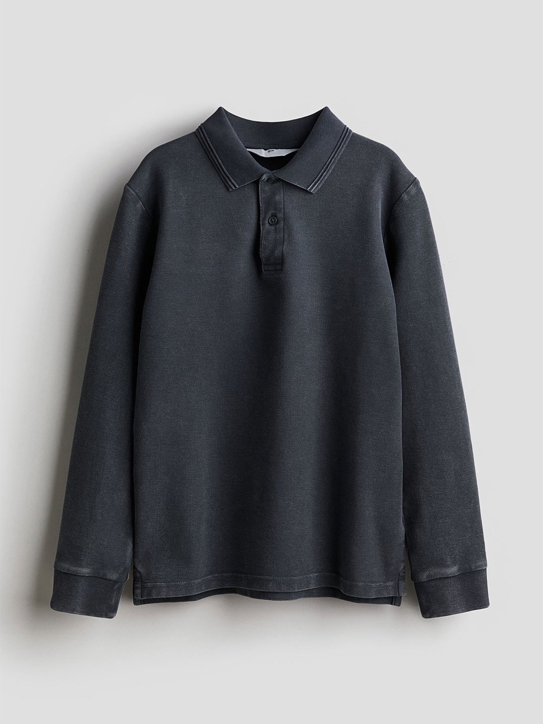 

H&M Boys Long-Sleeved Cotton Pique Polo Shirt, Black