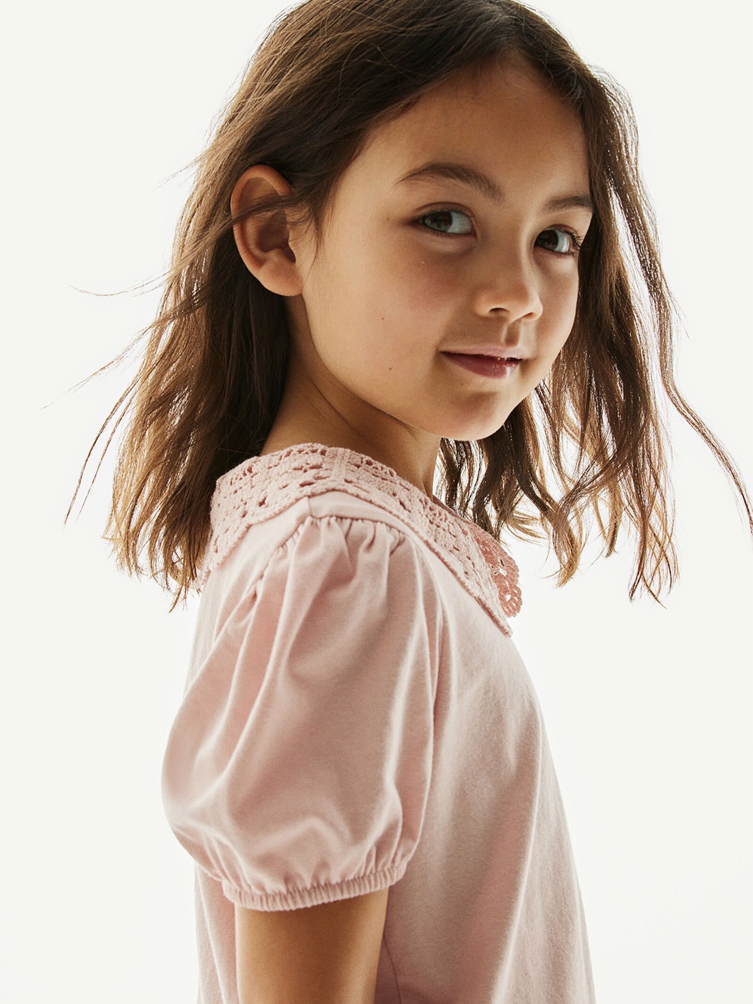 

H&M Girls Pure Cotton Collared Jersey Top, Pink