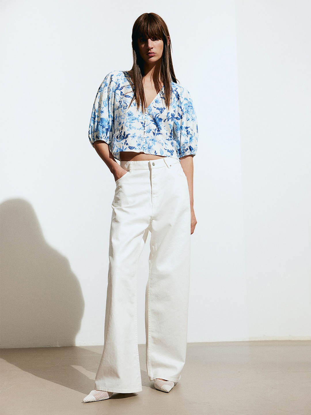 

H&M Linen-Blend Blouse, Blue