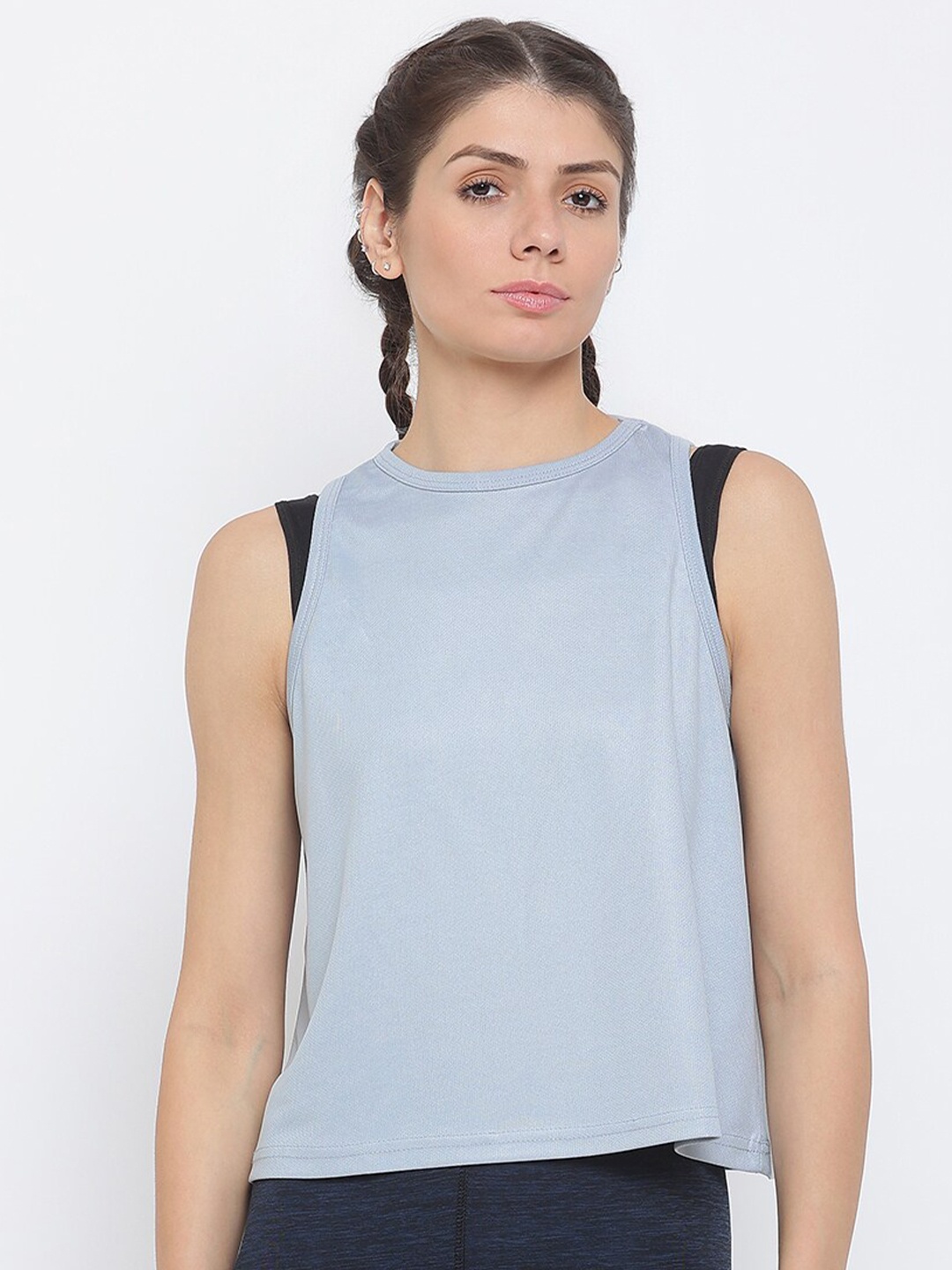 

DRYP EVOLUT Round Neck Sleeveless Opaque Sports Tank Top, Blue