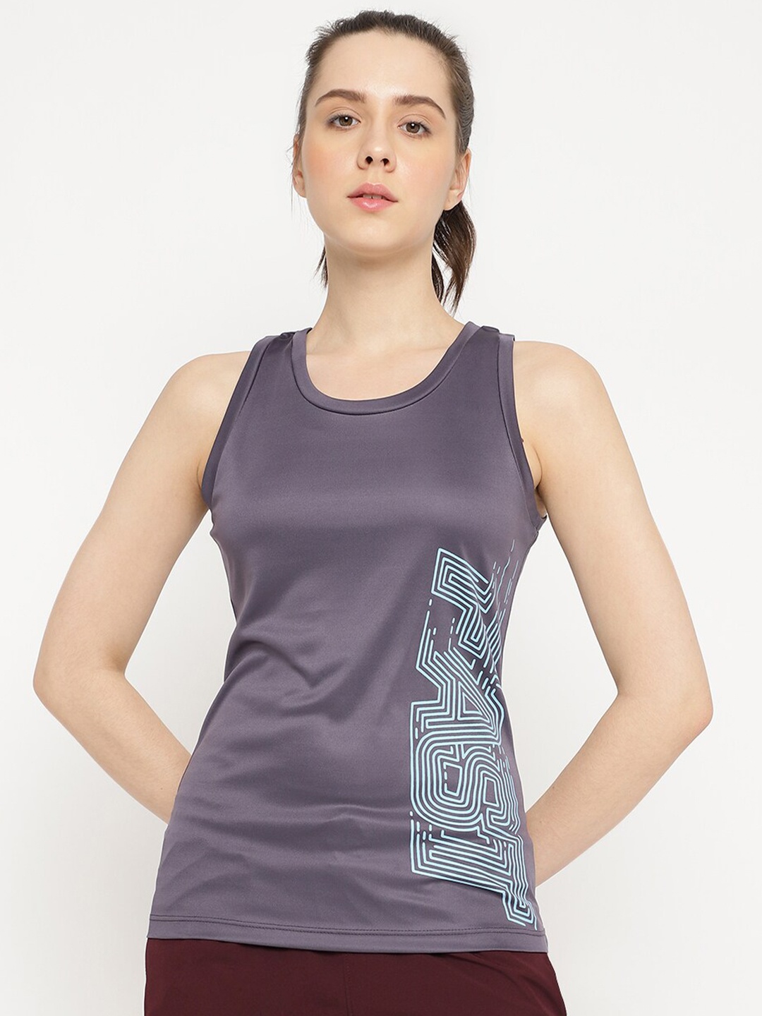 

DRYP EVOLUT Graphic Print Round Neck Sleeveless Opaque Sports Tank Top, Grey