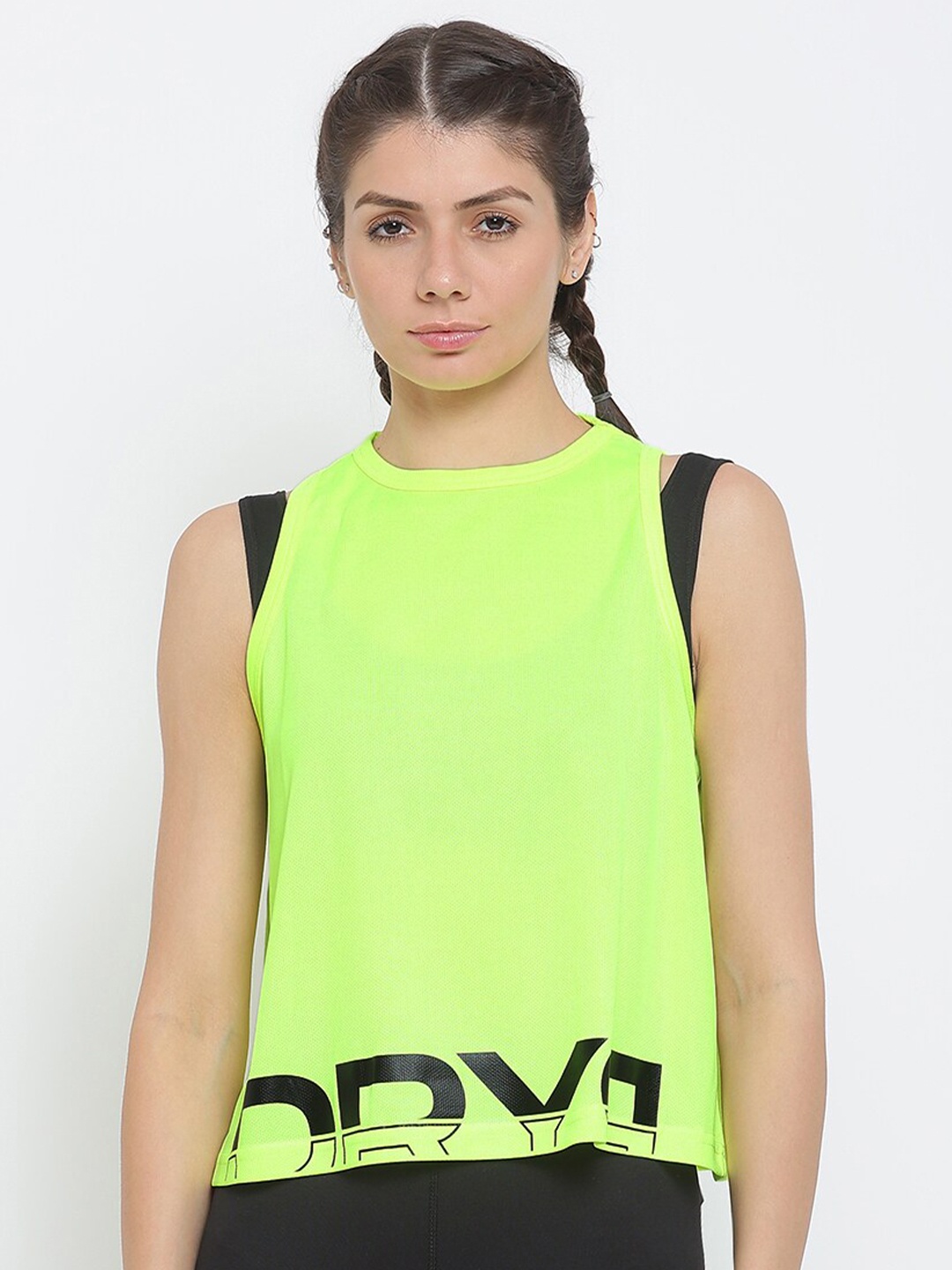 

DRYP EVOLUT Round Neck Sleeveless Opaque Sports Tank Top, Green