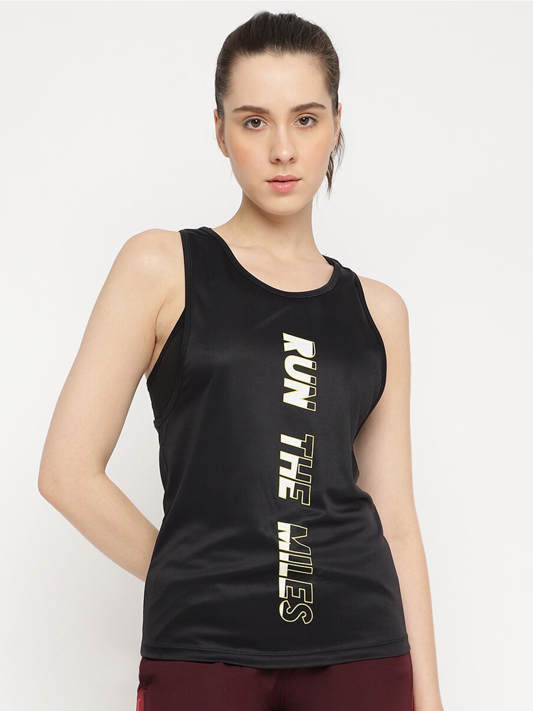 

DRYP EVOLUT Typography Print Round Neck Sleeveless Opaque Sports Tank Top, Black