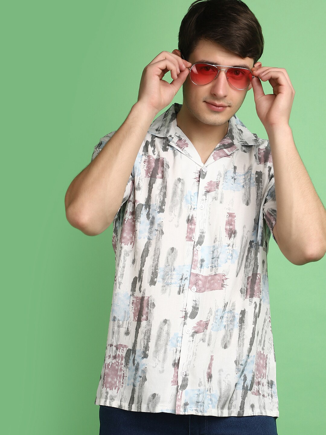 

V-Mart Abstract Printed Opaque Casual Shirt, White