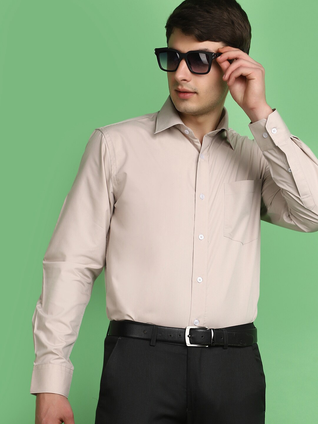 

V-Mart Spread Collar Long Sleeves Formal Shirt, Beige
