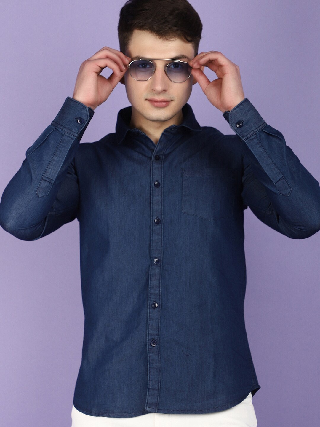 

V-Mart Spread Collar Long Sleeves Slim Fit Casual Shirt, Blue