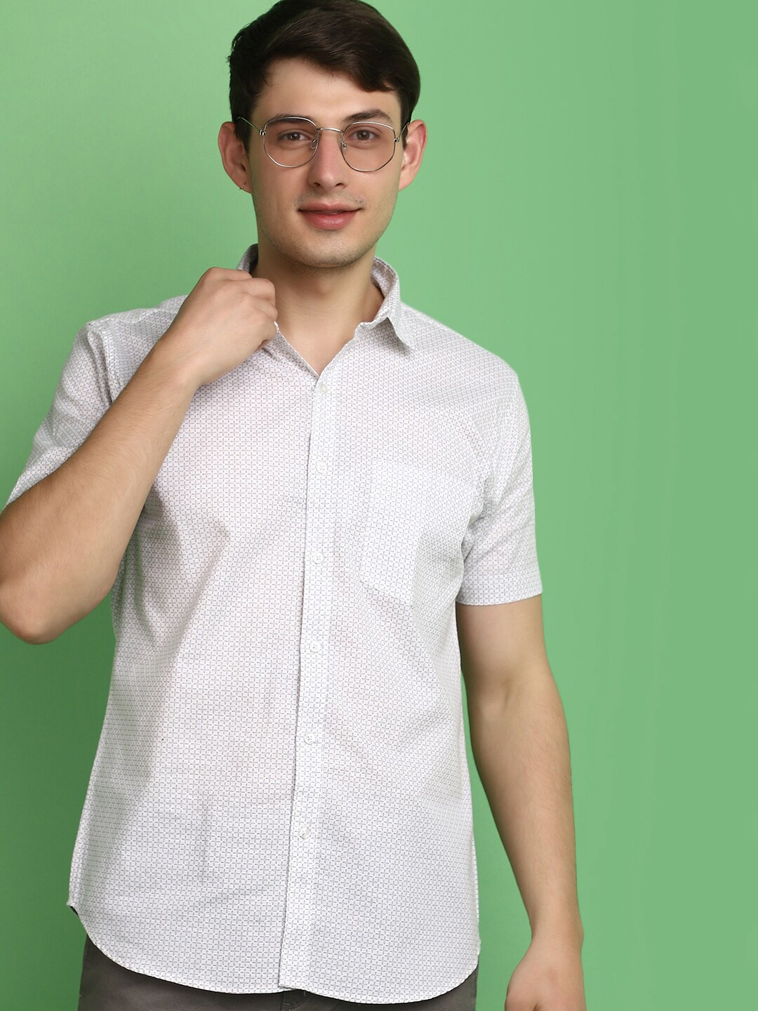 

V-Mart Micro Ditsy Printed Opaque Cotton Casual Shirt, White