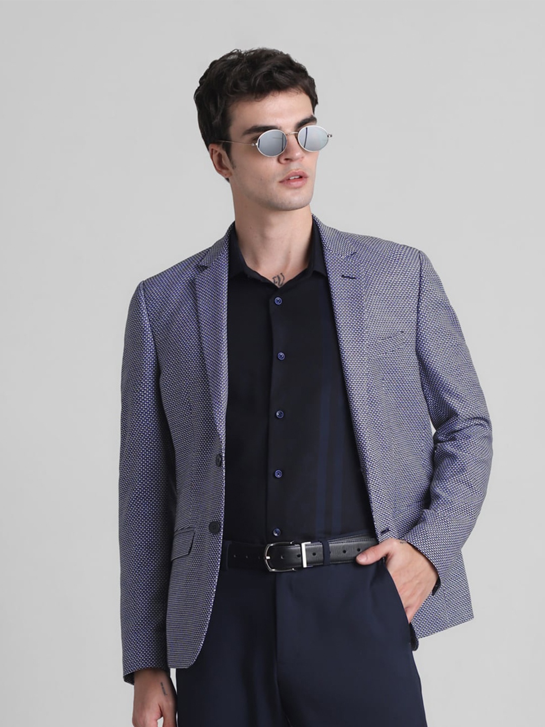 

Jack & Jones Self Design Slim-Fit Single Breasted Blazer, Blue