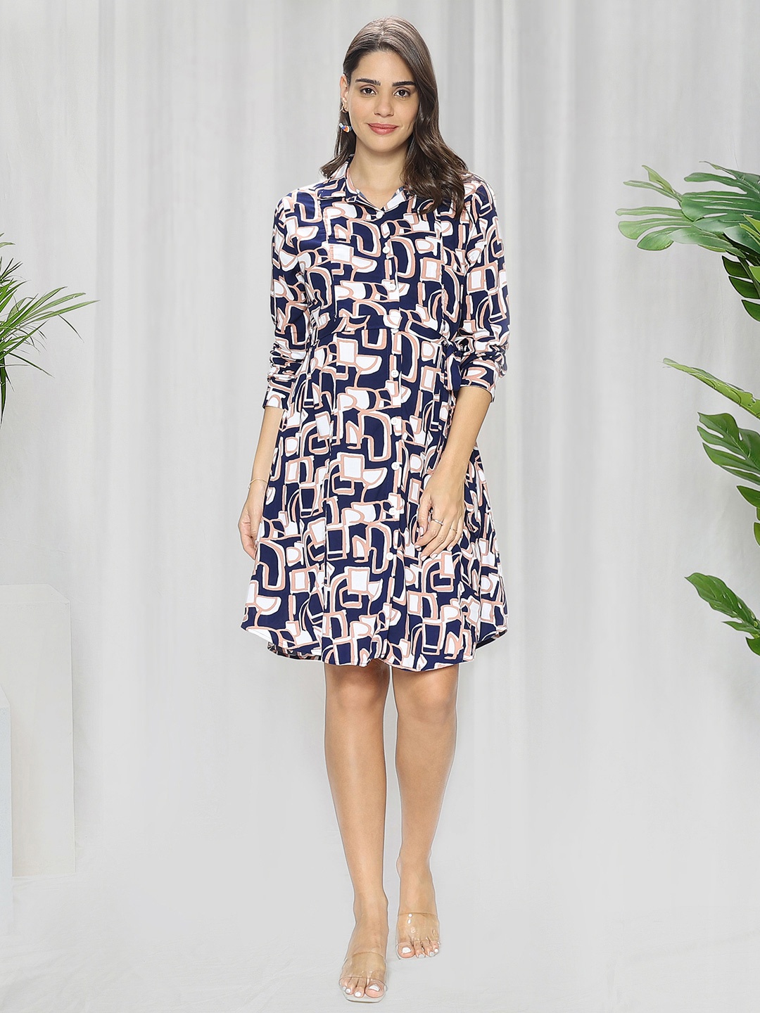 

MomToBe Abstract Printed Maternity Shirt Dress, Navy blue
