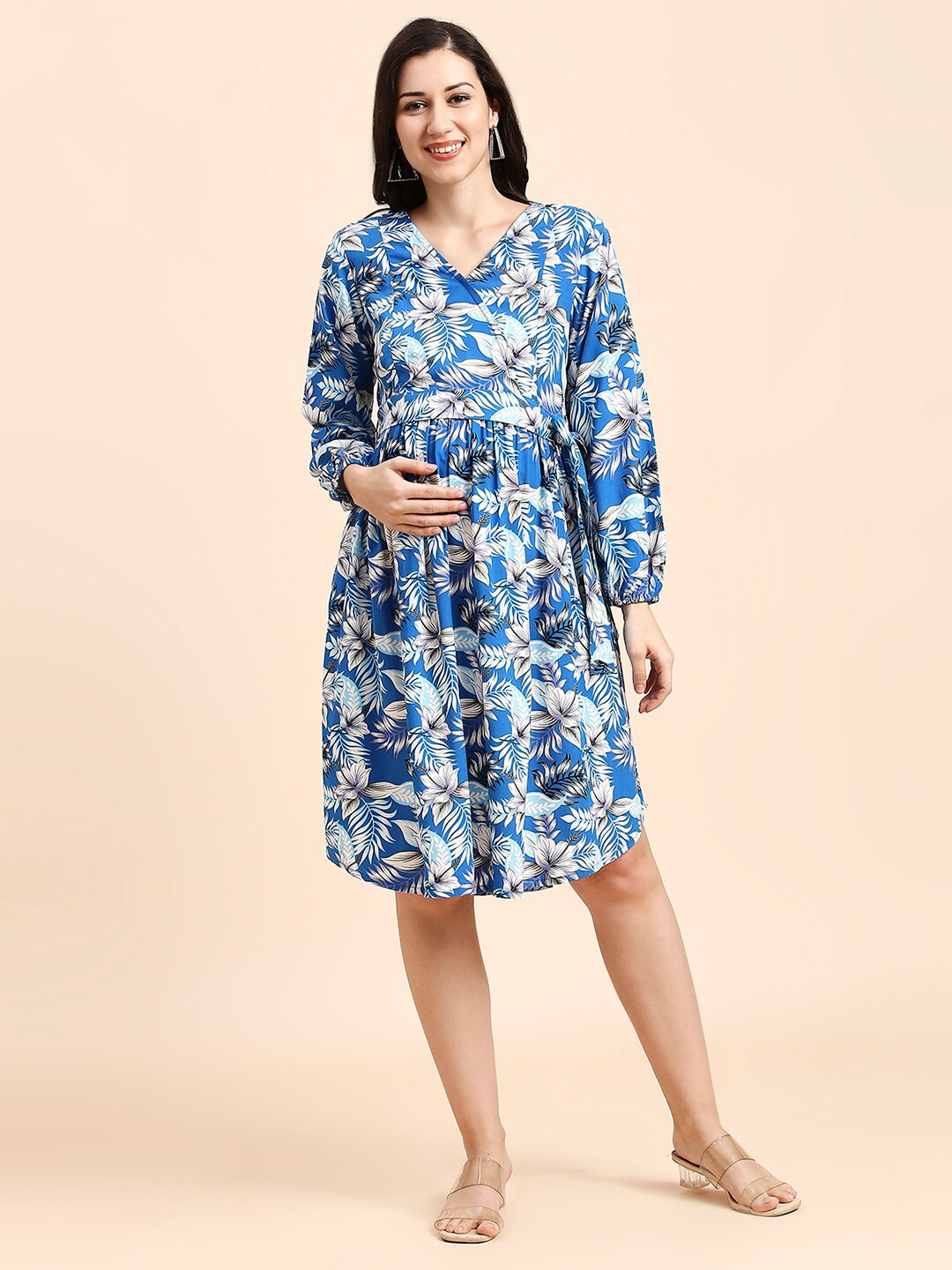 

MomToBe Floral Print Maternity Fit & Flare Dress, Blue