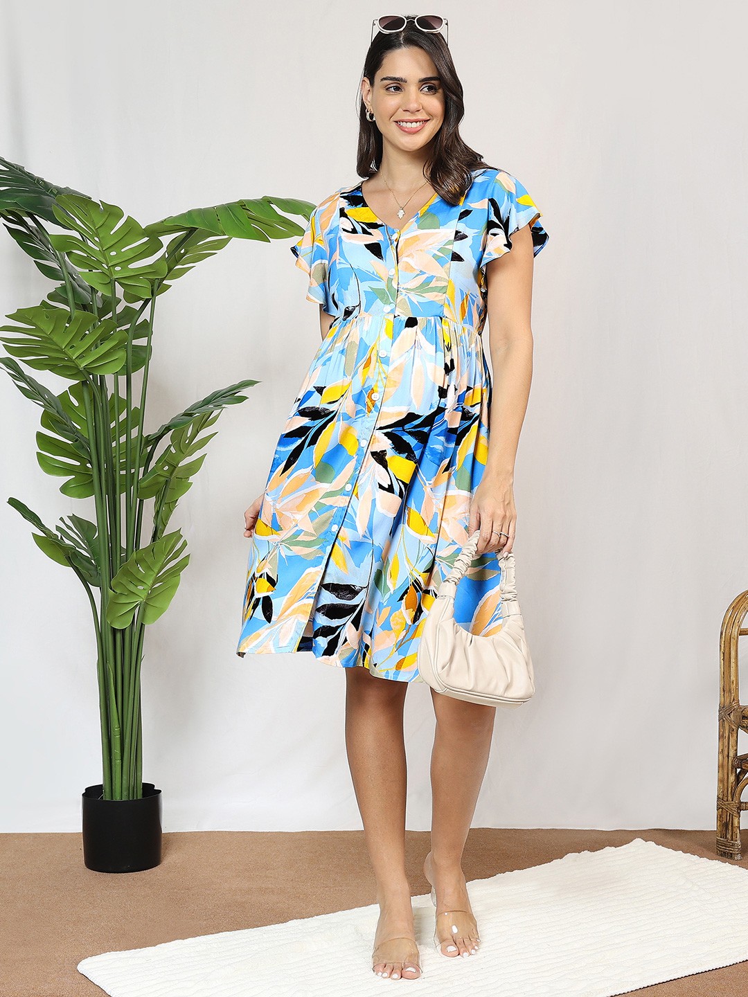 

MomToBe Floral Print Maternity Fit & Flare Dress, Blue