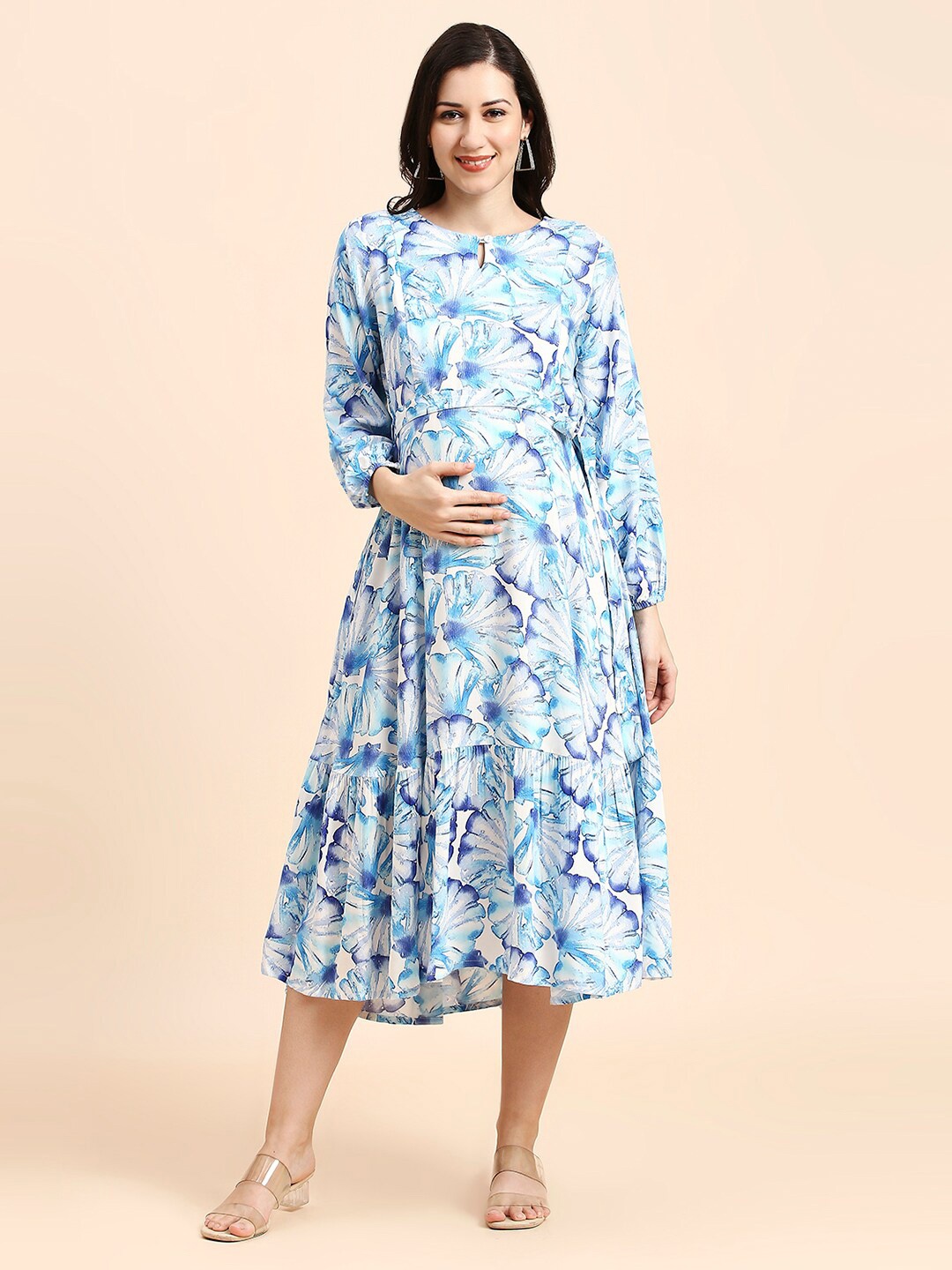 

MomToBe Floral Print Maternity A-Line Midi Dress, Blue