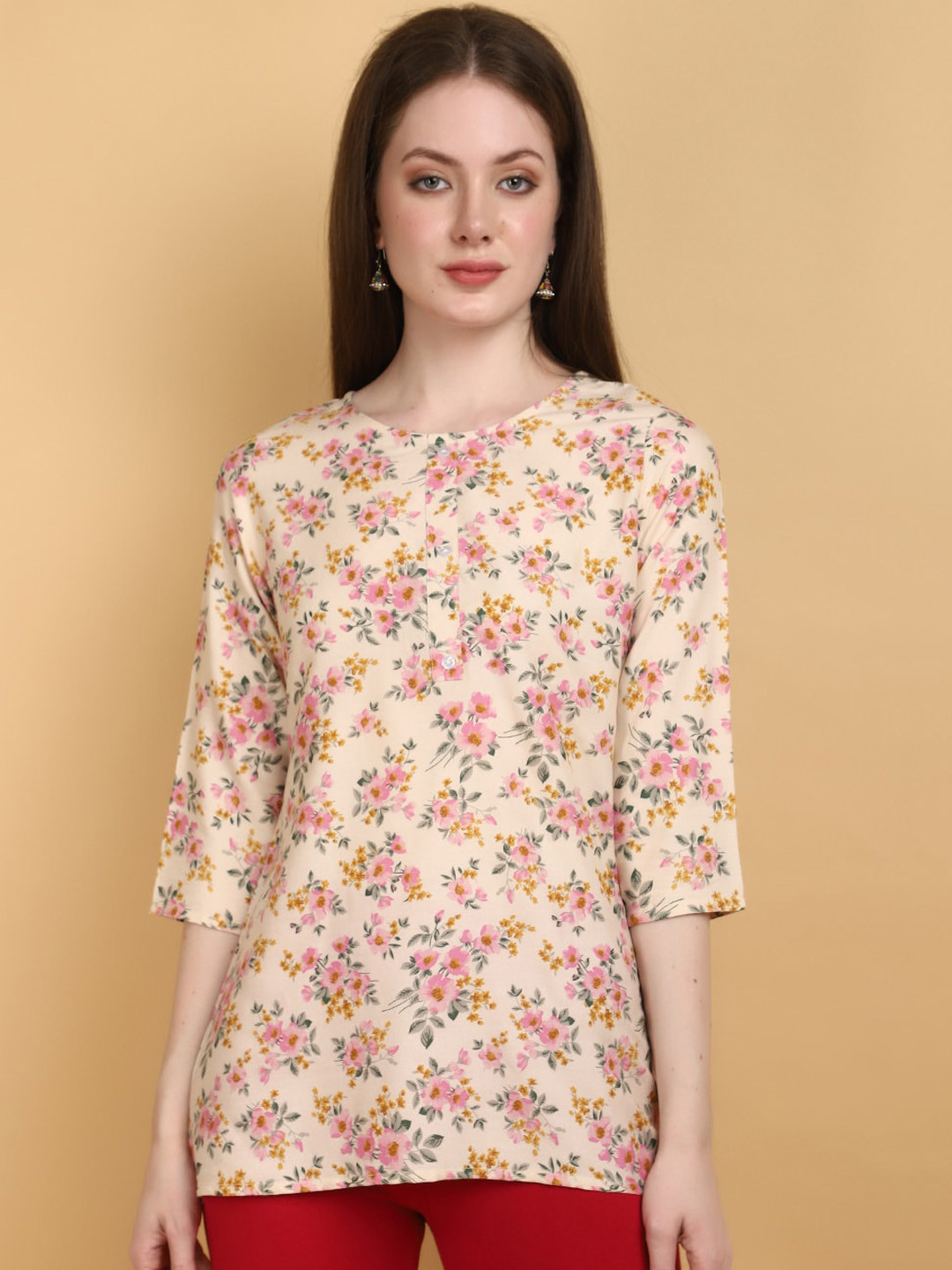 

V-Mart Floral Printed A-Line Kurti, Off white