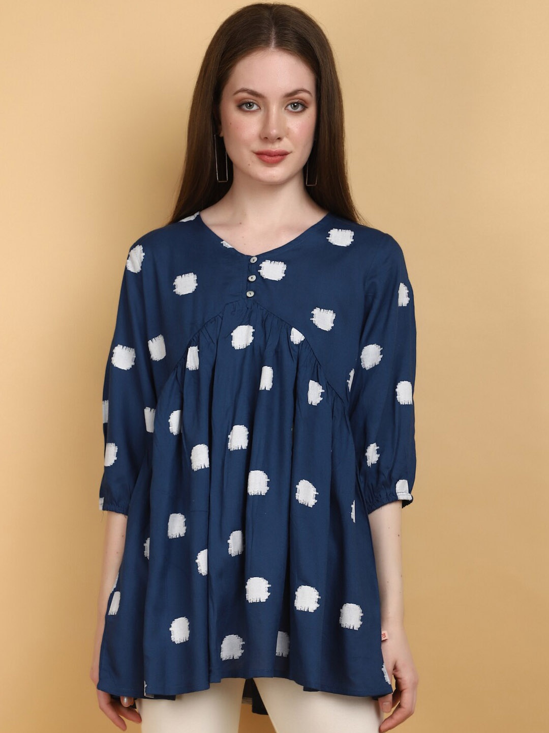 

V-Mart Dyed Ethnic Printed V-Neck Gotta Patti Kurta, Blue