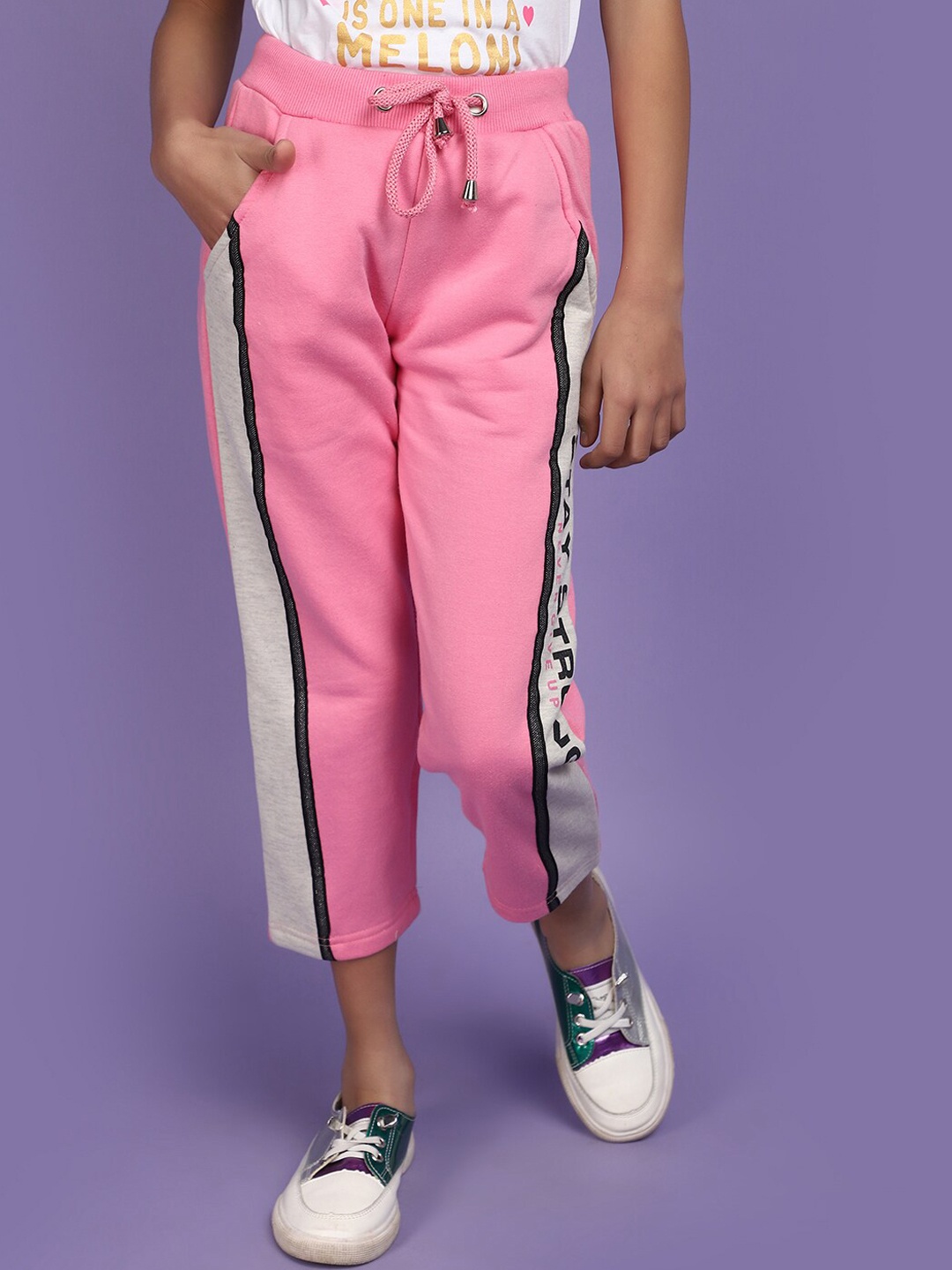 

V-Mart Girls Colourblocked Cotton & Fleece Track Pant, Pink