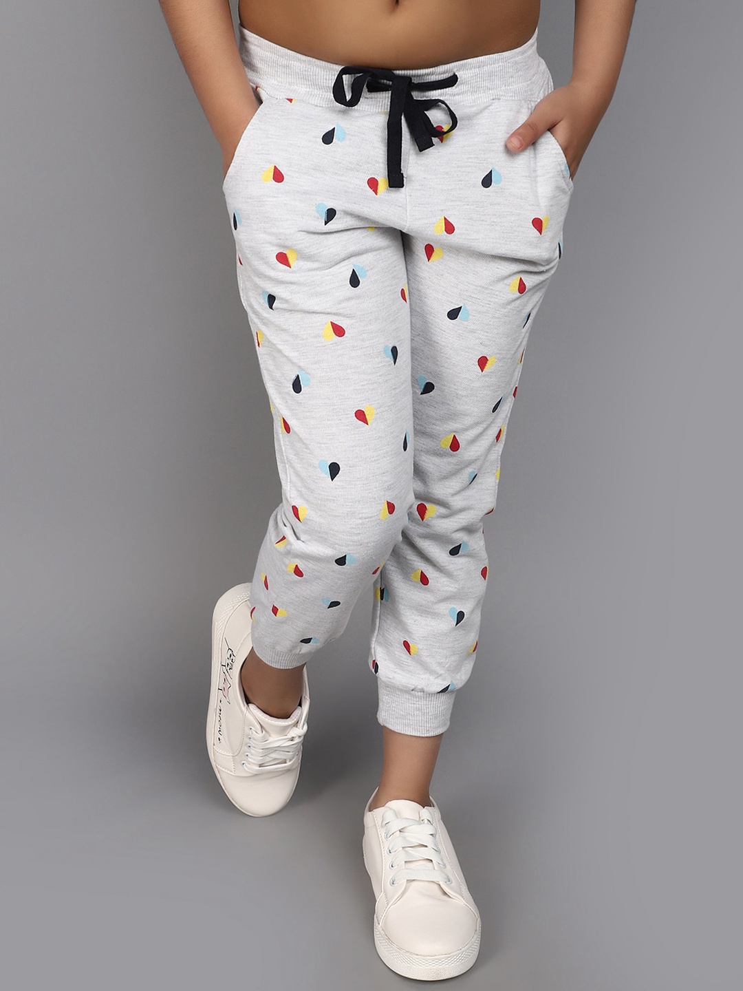 

V-Mart Girls Graphic Printed Mid Rise Cotton Joggers, Grey