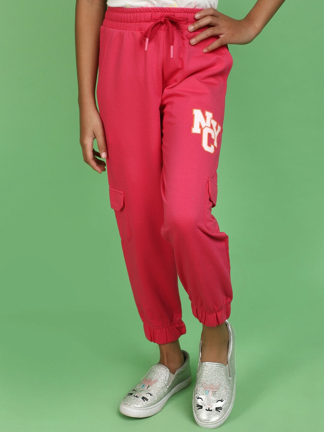 

V-Mart Girls Mid Rise Cotton Joggers, Fuchsia