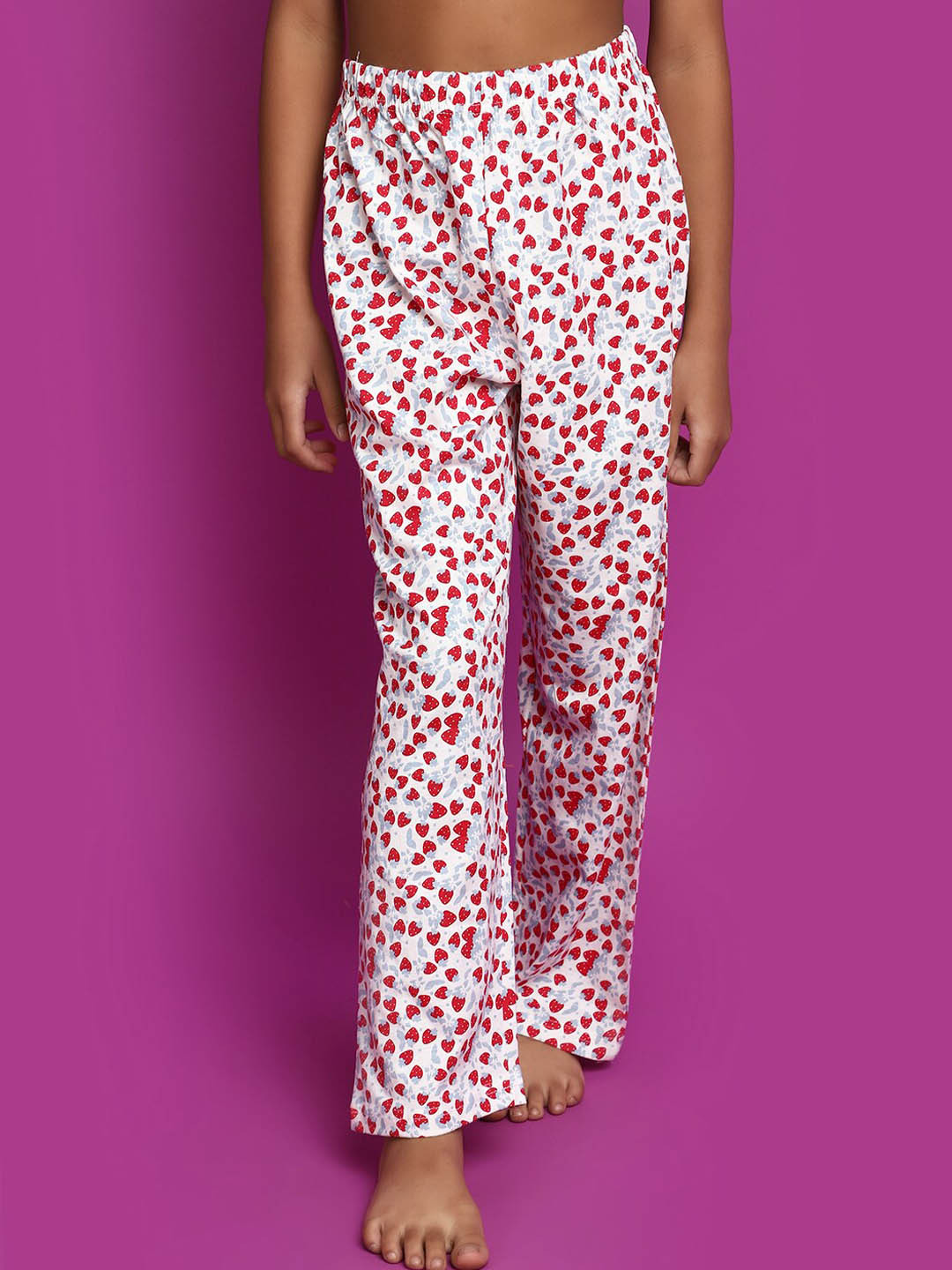 

V-Mart Girls Printed Cotton Straight Lounge Pants, White