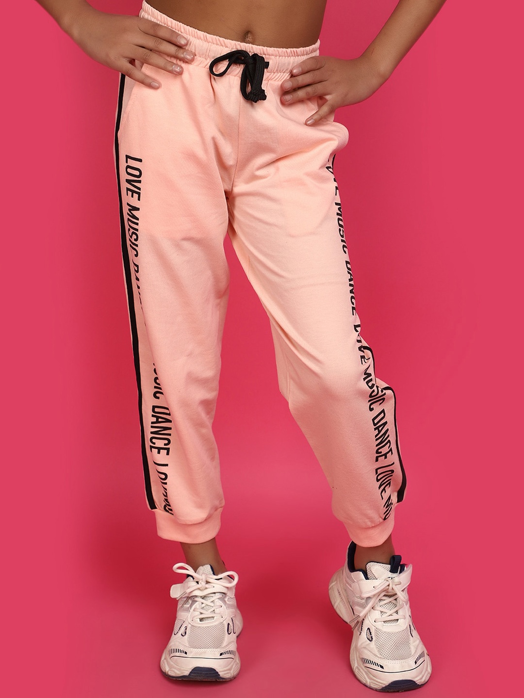 

V-Mart Girls Typography Printed Mid Rise Cotton Joggers, Pink
