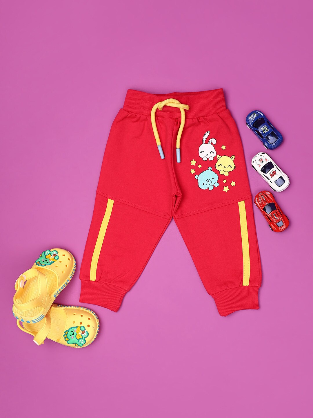 

V-Mart Infant Kids Graphic Printed Cotton Joggers, Red