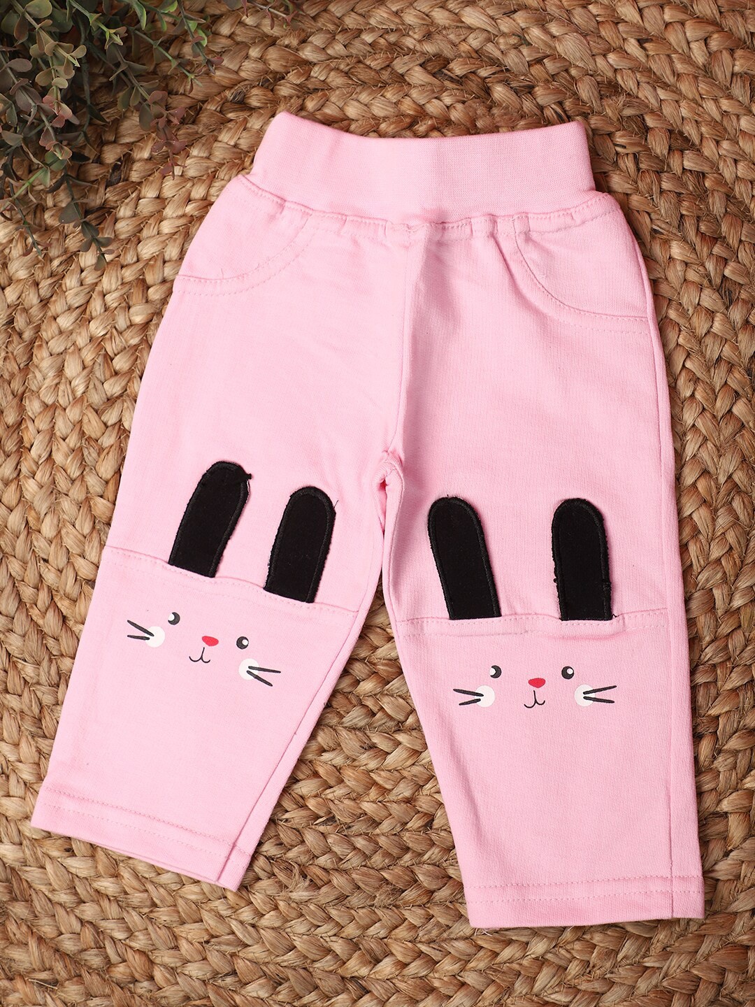 

V-Mart Infant Kids Embroidered Cotton Track Pants, Pink